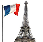 Eifel Tower with French flag on white background